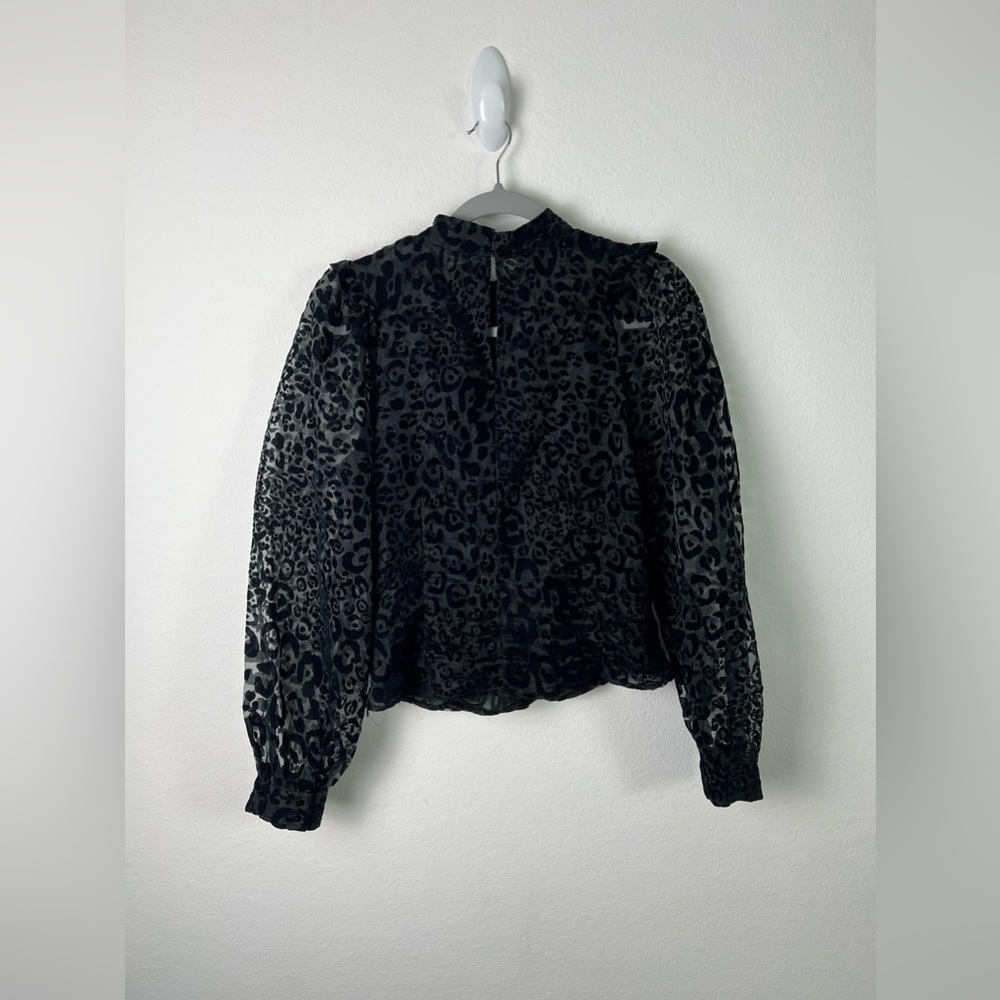 Zara Black Semi-Sheer Animal Print Velvet Party Evening Formal Wedding Top